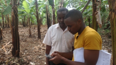 An intern recording the farmer's information